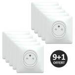 Schneider Ovalis - Lot de 10 Prises de courant complètes 2P+T affleurantes blanches dont 1 OFFERTE - Réf : S320052(9+1)
