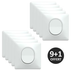Schneider Ovalis - Lot de 10 interrupteurs va-et-vient complets blancs dont 1 OFFERT - Réf : S320204(9+1)