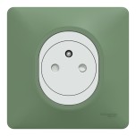 Schneider Ovalis - Prise complète 2P+T affleurante blanche avec Plaque couleur vert forêt - Réf : S320702B-PV01