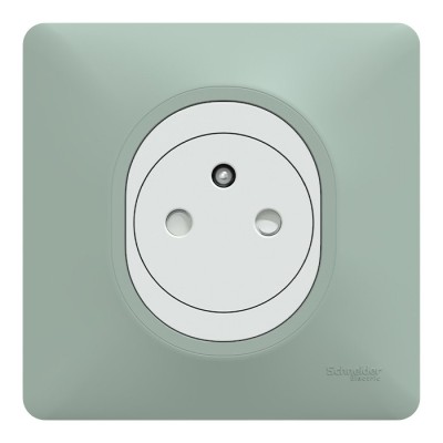 Schneider Ovalis - Prise complète 2P+T affleurante blanche avec Plaque couleur sauge - Réf : S320702A-PS01