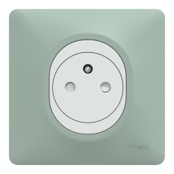 Schneider Ovalis - Prise complète 2P+T affleurante blanche avec Plaque couleur sauge - Réf : S320702A-PS01