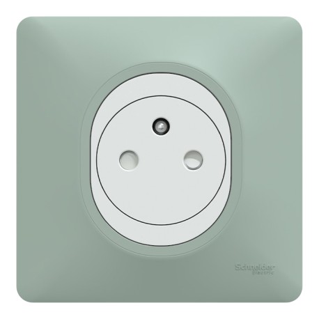Schneider Ovalis - Prise complète 2P+T affleurante blanche avec Plaque couleur sauge - Réf : S320702A-PS01