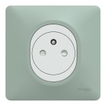 Schneider Ovalis - Prise complète 2P+T affleurante blanche avec Plaque couleur sauge - Réf : S320702A-PS01