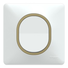 Schneider Ovalis - Interrupteur complet blanc - Plaque blanche avec bague effet laiton - Réf : S320204-PL02