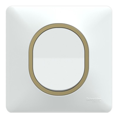 Schneider Ovalis - Interrupteur complet blanc - Plaque blanche avec bague effet laiton - Réf : S320204-PL02
