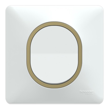 Schneider Ovalis - Interrupteur complet blanc - Plaque blanche avec bague effet laiton - Réf : S320204-PL02