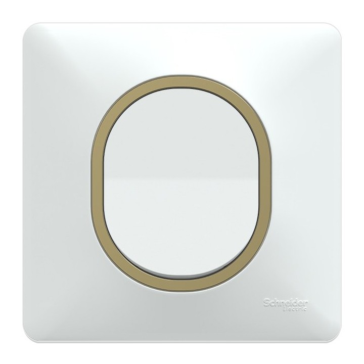 Schneider Ovalis - Interrupteur complet blanc - Plaque blanche avec bague effet laiton - Réf : S320204-PL02