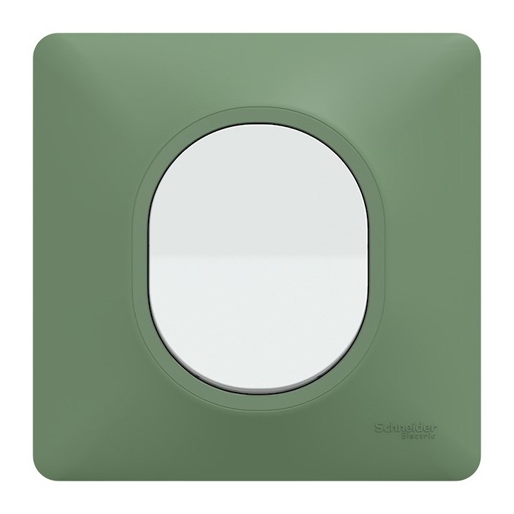 Schneider Ovalis - Interrupteur complet blanc avec Plaque couleur vert forêt - Réf : S320702A-PV01