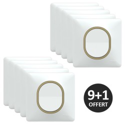 Schneider Ovalis - Lot de 10 interrupteurs complets dont 1 OFFERT - Plaque blanche bague effet laiton - Réf : S320204-PL2