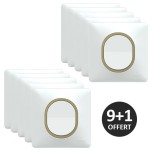 Schneider Ovalis - Lot de 10 interrupteurs complets dont 1 OFFERT - Plaque blanche bague effet laiton - Réf : S320204-PL2