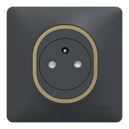 Schneider Ovalis - Prise complète 2P+T affleurante - Plaque anthracite avec bague effet laiton - Réf : S340052-PL01