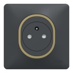 Schneider Ovalis - Prise complète 2P+T affleurante - Plaque anthracite avec bague effet laiton - Réf : S340052-PL01