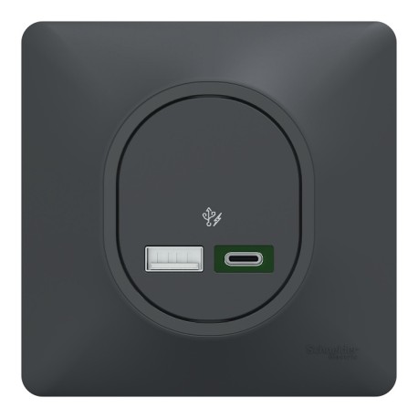 Schneider Ovalis - Chargeur USB type A 7,5W +C 45W complet anthracite - Forte puissance type C - Anthracite - Réf : S340403-P