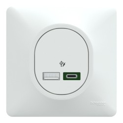 Schneider Ovalis - Chargeur USB type A 7,5W + C 45W complet blanc - Forte puissance type C - Réf : S320403-P