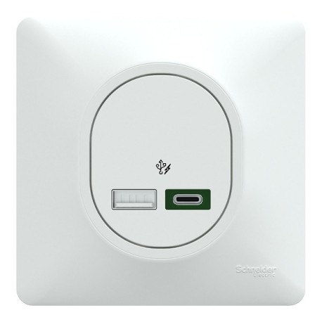 Schneider Ovalis - Chargeur USB type A 7,5W + C 45W complet blanc - Forte puissance type C - Réf : S320403-P