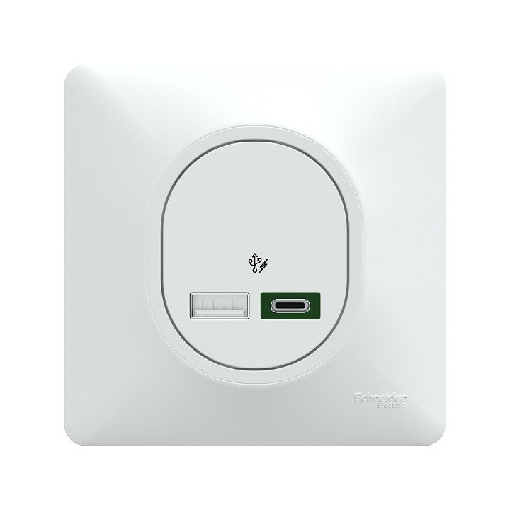 Schneider Ovalis - Chargeur USB type A 7,5W + C 45W complet blanc - Forte puissance type C - Réf : S320403-P