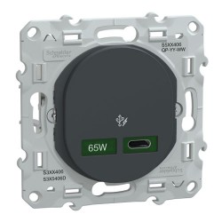 Schneider - Ovalis - Chargeur USB-C 65W - Forte puissance pour charge app. mobiles - Anth - Réf : S340406