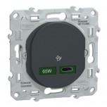 Schneider - Ovalis - Chargeur USB-C 65W - Forte puissance pour charge app. mobiles - Anth - Réf : S340406