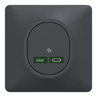 Schneider Ovalis - Chargeur USB-C complet anthracite - 65W - Forte puissance pour charge app. mobiles - Réf : S340406-P