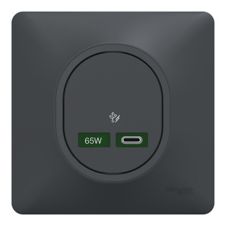 Schneider Ovalis - Chargeur USB-C complet anthracite - 65W - Forte puissance pour charge app. mobiles - Réf : S340406-P