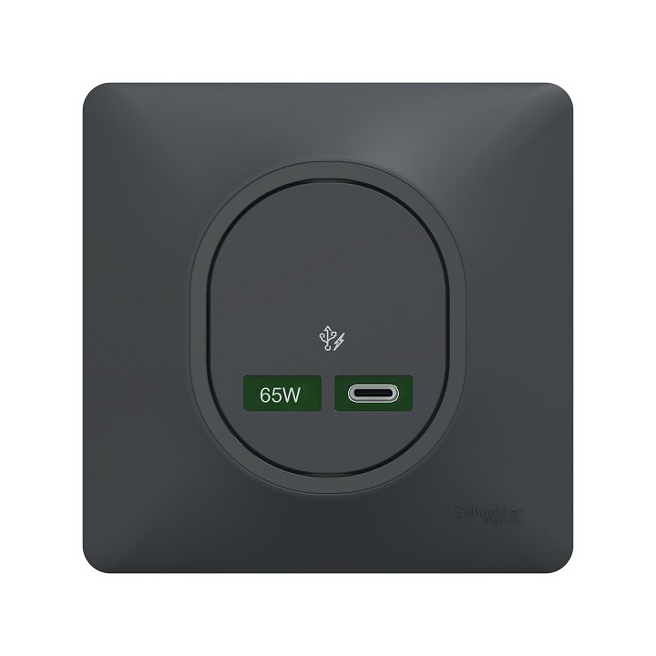 Schneider Ovalis - Chargeur USB-C complet anthracite - 65W - Forte puissance pour charge app. mobiles - Réf : S340406-P