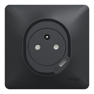 Schneider - Ovalis - Combi 2P+T 16A affleurante+chargeur USB-C 10,5W - Connexion auto - Anth - Réf : S340089