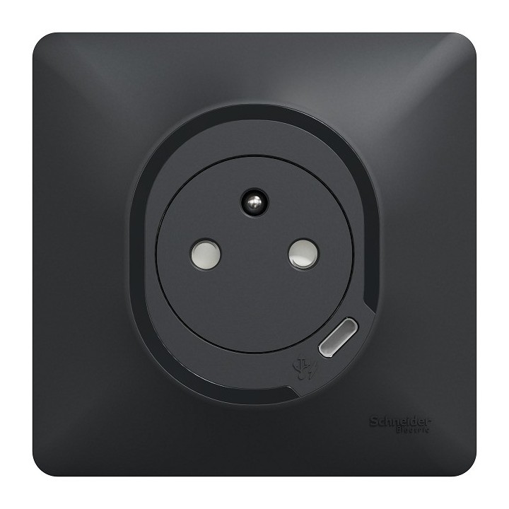 Schneider - Ovalis - Combi 2P+T 16A affleurante+chargeur USB-C 10,5W - Connexion auto - Anth - Réf : S340089