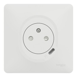 Schneider Ovalis - Combi 2P+T 16A affleurante+chargeur USB-C 10,5W - Connexion auto - Blanc - Réf : S320089