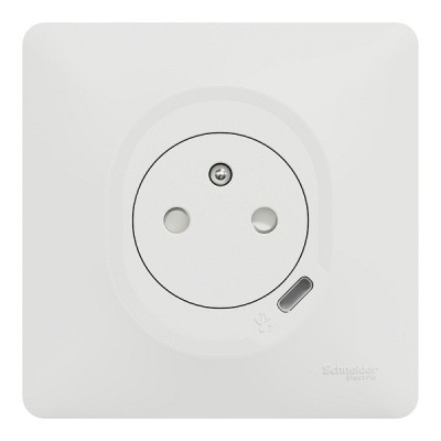 Schneider Ovalis - Combi 2P+T 16A affleurante+chargeur USB-C 10,5W - Connexion auto - Blanc - Réf : S320089