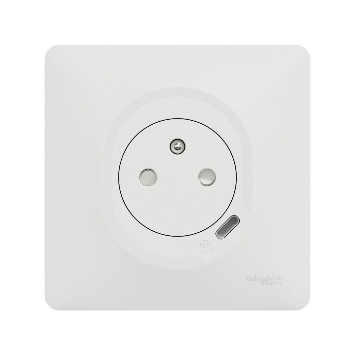 Schneider Ovalis - Combi 2P+T 16A affleurante+chargeur USB-C 10,5W - Connexion auto - Blanc - Réf : S320089