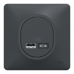 Schneider Ovalis - Double chargeur USB A+C 12W complet anthracite - Réf : S340401-P