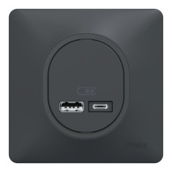 Schneider Ovalis - Double chargeur USB A+C 12W complet anthracite - Réf : S340401-P