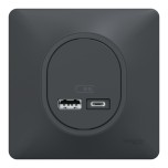 Schneider Ovalis - Double chargeur USB A+C 12W complet anthracite - Réf : S340401-P