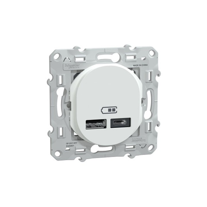 Schneider - Ovalis - double chargeur USB A+C 12W - Blanc - Réf : S320401