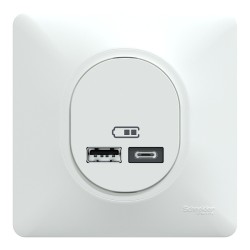 Schneider - Ovalis - Double chargeur USB A+C 12W complet blanc - Réf : S320401-P
