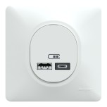 Schneider - Ovalis - Double chargeur USB A+C 12W complet blanc - Réf : S320401-P