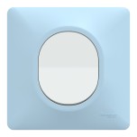 Ovalis - Interrupteur complet blanc avec Plaque couleur bleu azurin - Réf : S320702C-P2