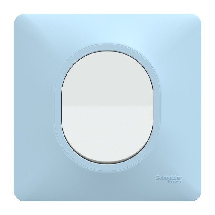 Ovalis - Interrupteur complet blanc avec Plaque couleur bleu azurin - Réf : S320702C-P2