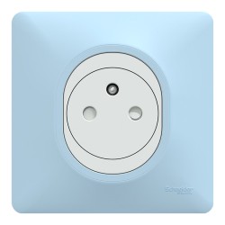 Ovalis - Prise complète 2P+T affleurante blanche avec Plaque couleur bleu azurin - Réf : S320702C-P