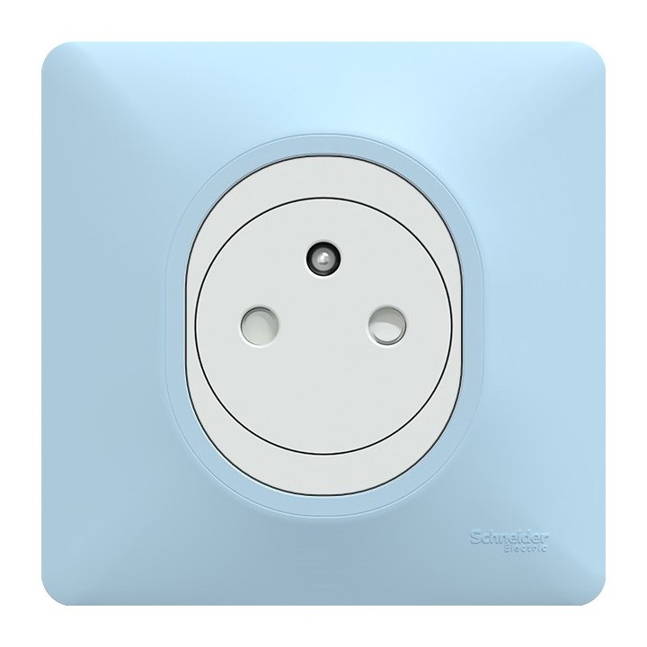 Ovalis - Prise complète 2P+T affleurante blanche avec Plaque couleur bleu azurin - Réf : S320702C-P