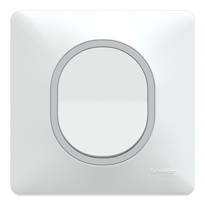 Schneider Ovalis - Interrupteur complet blanc - Plaque Blanche avec bague effet Argent Chromé - Réf : S320702F-P2