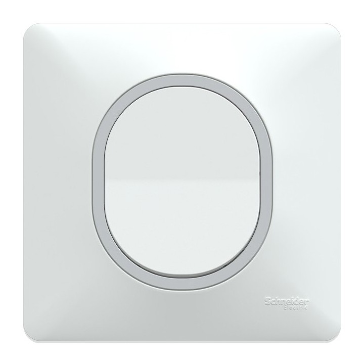 Schneider Ovalis - Interrupteur complet blanc - Plaque Blanche avec bague effet Argent Chromé - Réf : S320702F-P2