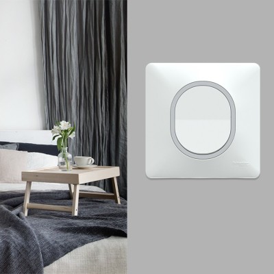 Schneider Ovalis - Interrupteur complet blanc - Plaque Blanche avec bague effet Argent Chromé - Réf : S320702F-P2