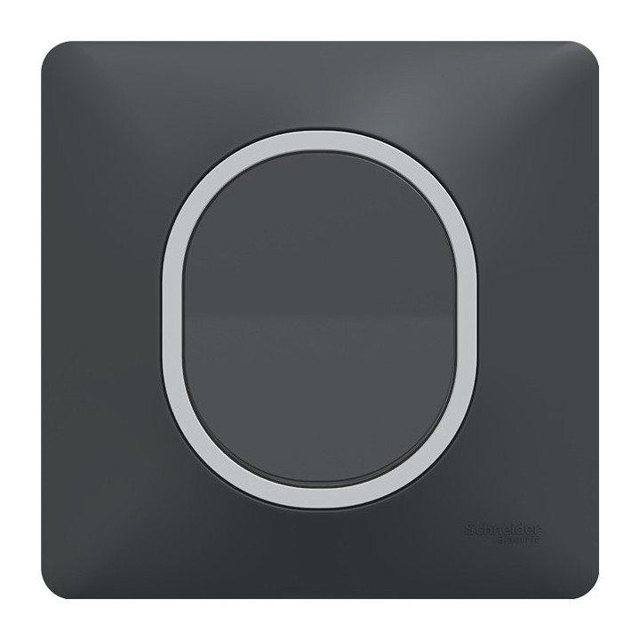 Schneider - Ovalis - Interrupteur complet anthracite - Plaque anthracite avec bague effet Argent Chromé - Réf : S340702G-P2