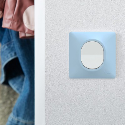 Ovalis - Interrupteur complet blanc avec Plaque couleur bleu azurin - Réf : S320702C-P2