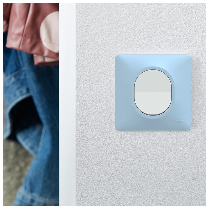 Ovalis - Interrupteur complet blanc avec Plaque couleur bleu azurin - Réf : S320702C-P2