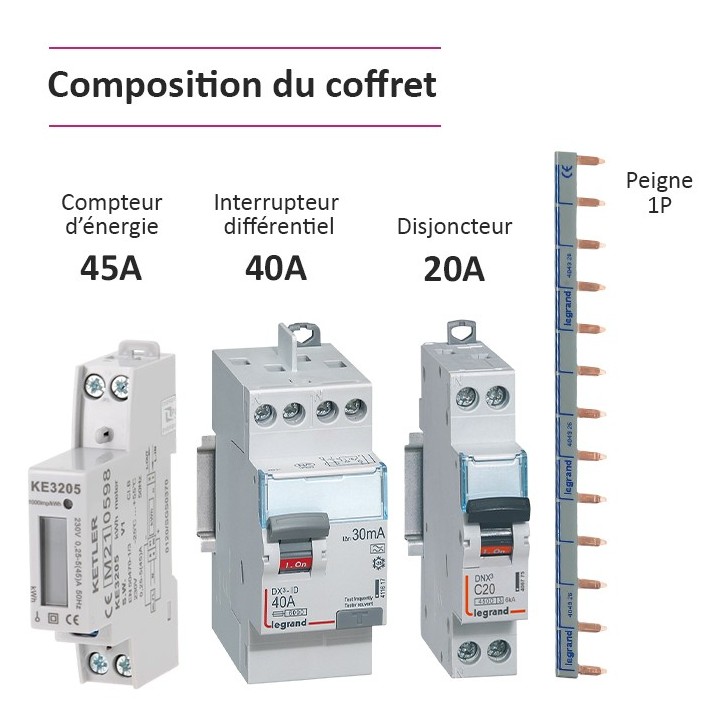 Legrand - Coffret précâblé pour recharge véhicule électrique avec compteur énergie 45A - Réf : 001904-02-Précablé