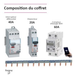 Legrand - Coffret précâblé pour recharge véhicule électrique avec compteur d'énergie WIFI 60A - Réf : 001908-02-Précablé