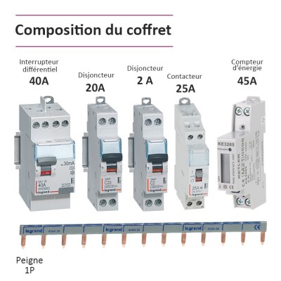 Legrand - Coffret précâblé pour recharge véhicule électrique avec Compteur énergie 45A + Contacteur 25A -Réf: 001908-01-Précablé