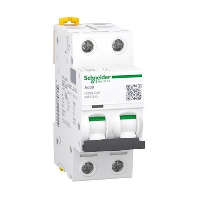 Schneider - Acti9 - iC60N - Disjoncteur - 2P - 20A - 10kA - courbe C - Réf : A9F77220